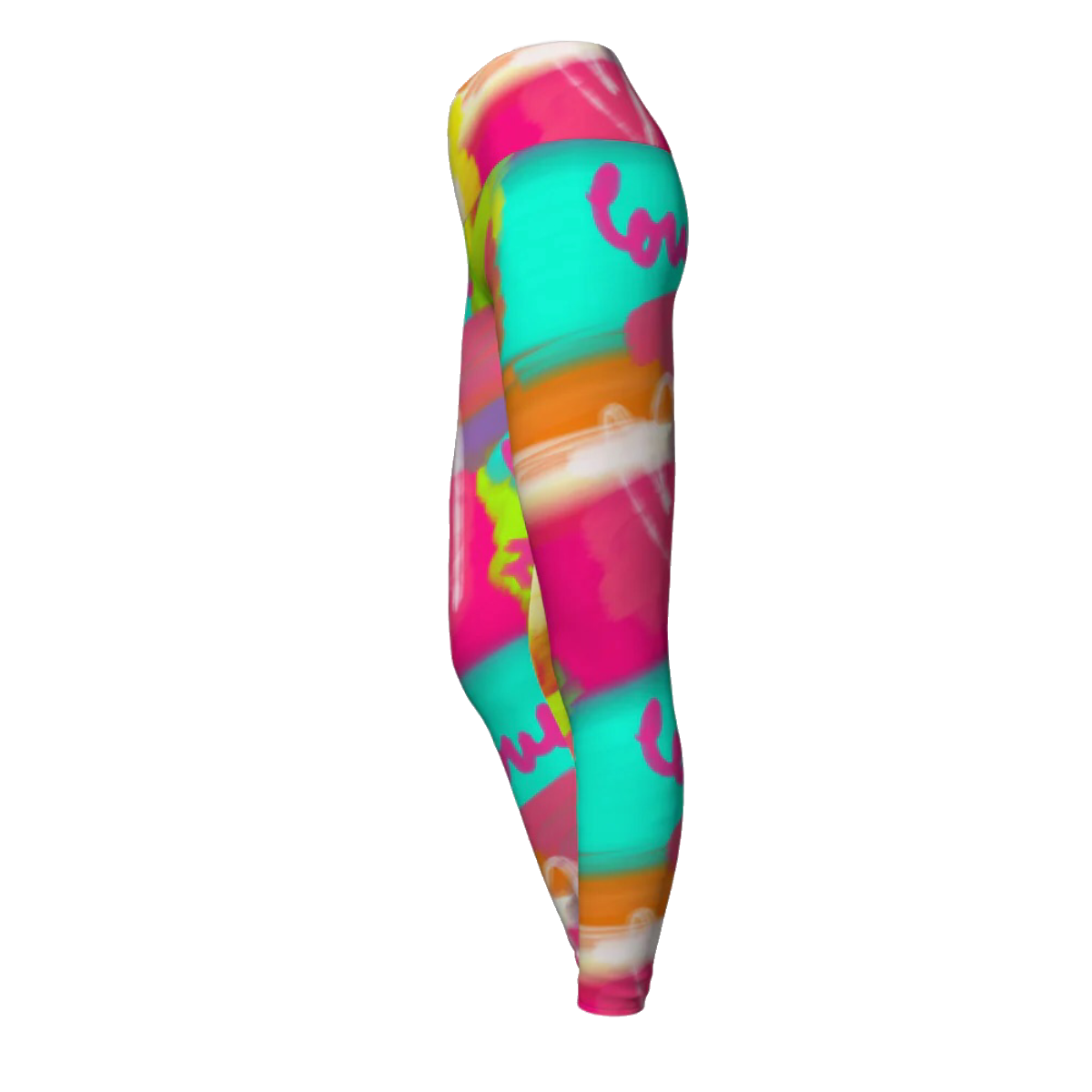 Colorful compression leggings with lovestruck print side view