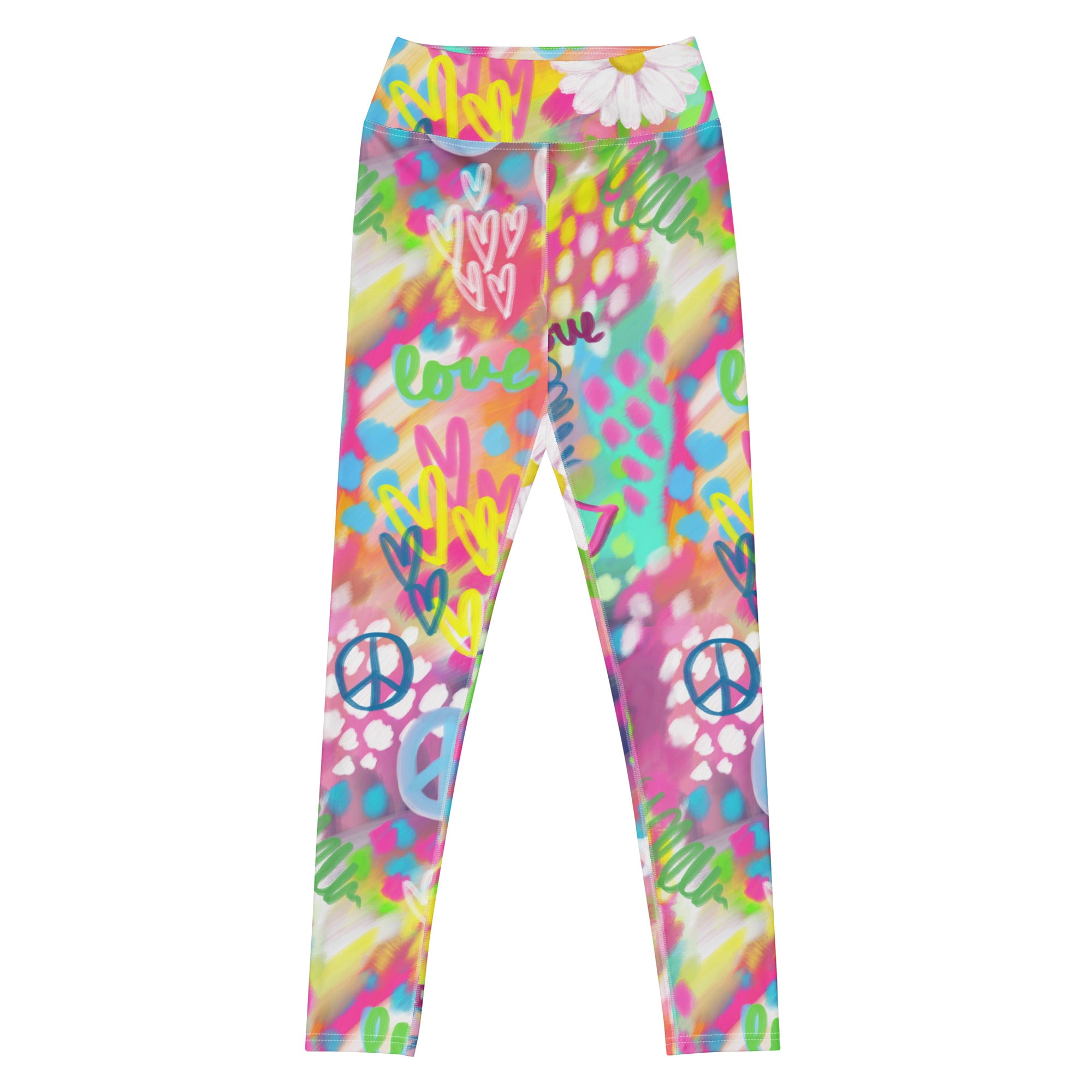 Yoga leggings with colorful dreamy print flat view