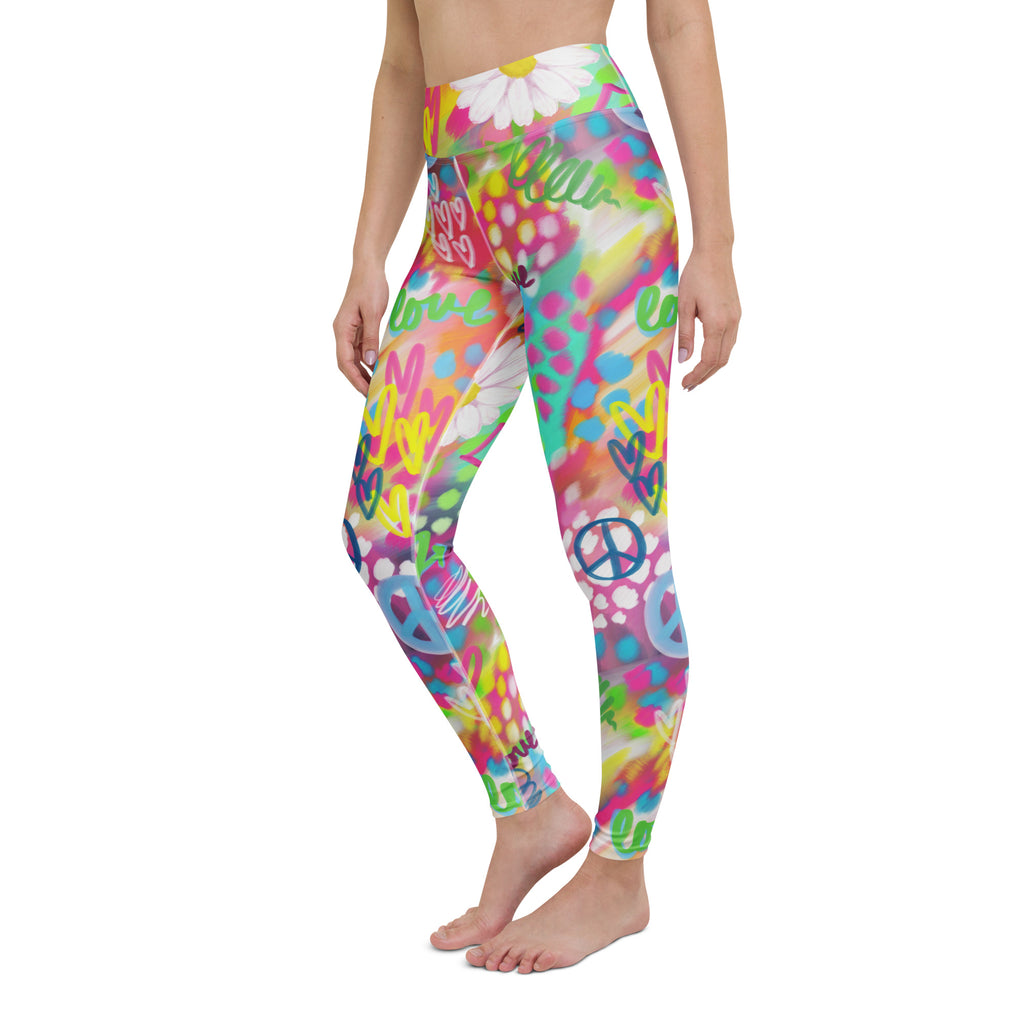 Yoga leggings with colorful dreamy print front side view