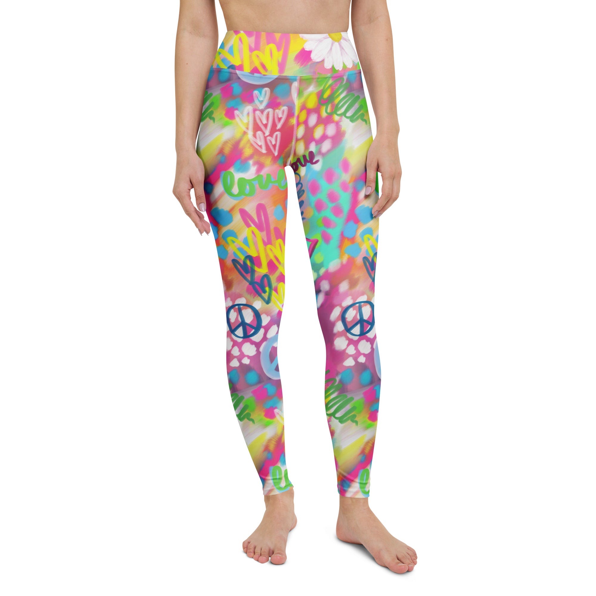 Yoga leggings with colorful dreamy print front view