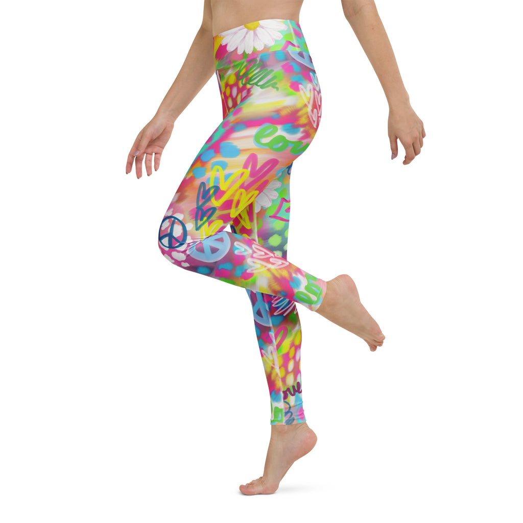 Yoga leggings with colorful dreamy print left side view