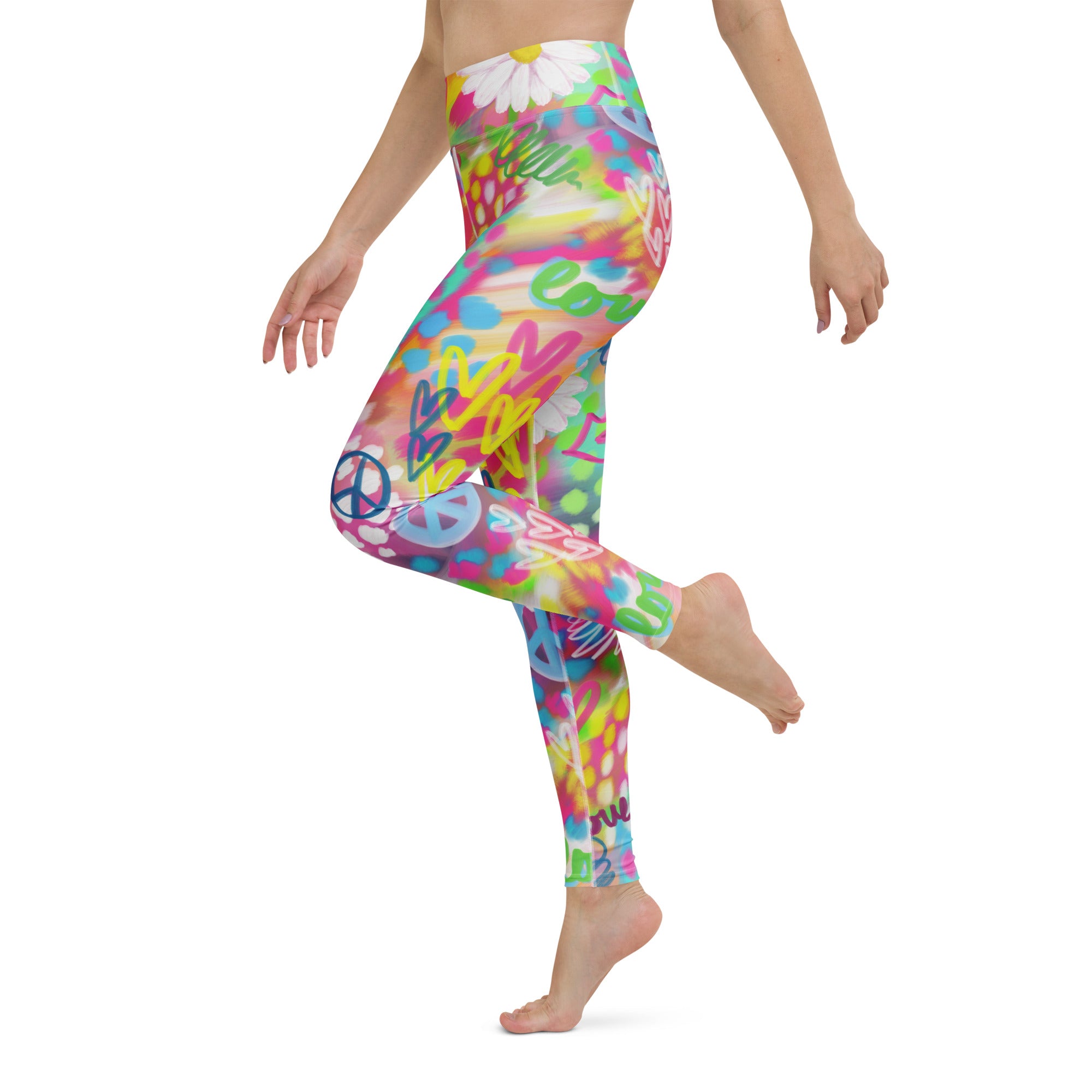 Yoga leggings with colorful dreamy print left side view