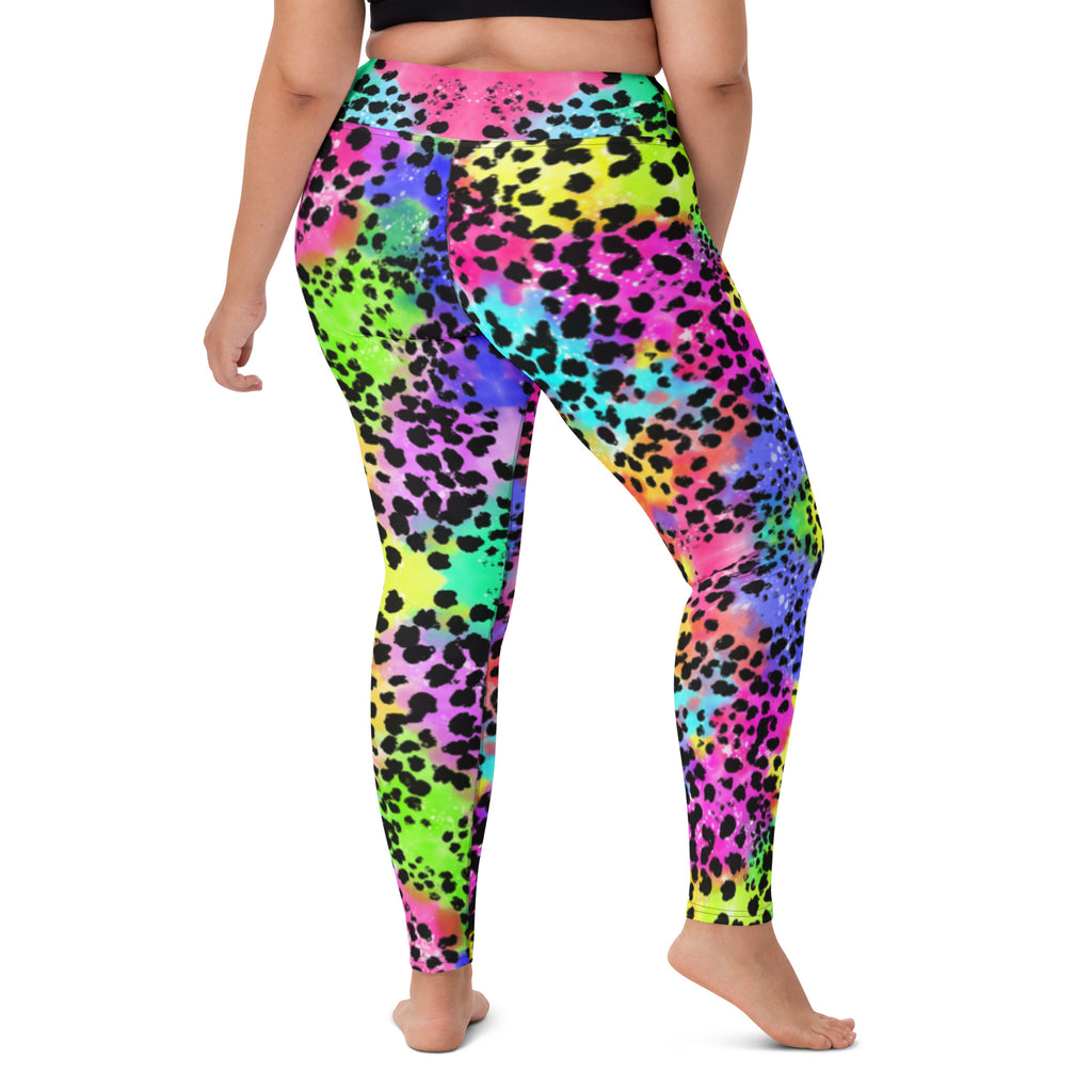 Colorful animal print yoga leggings back view