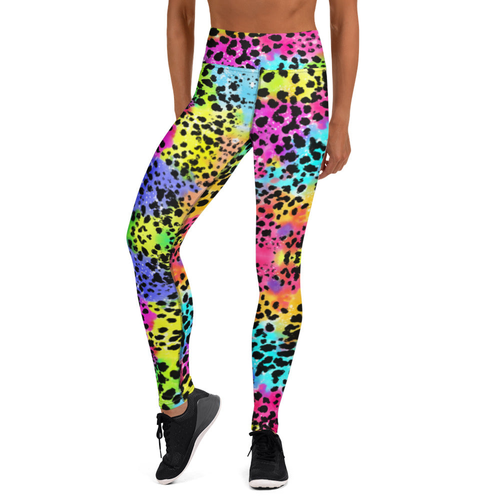Colorful animal print yoga leggings front view