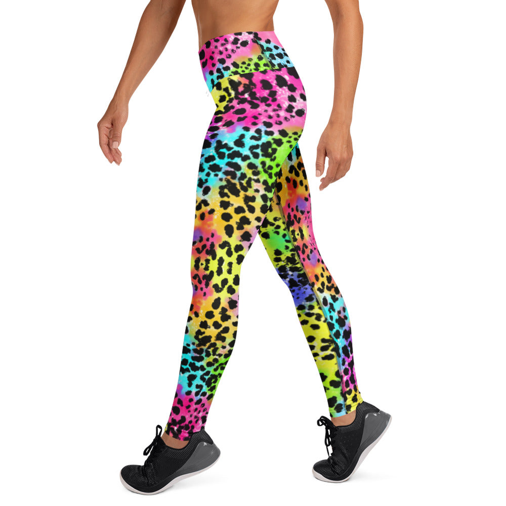 Colorful animal print yoga leggings left view