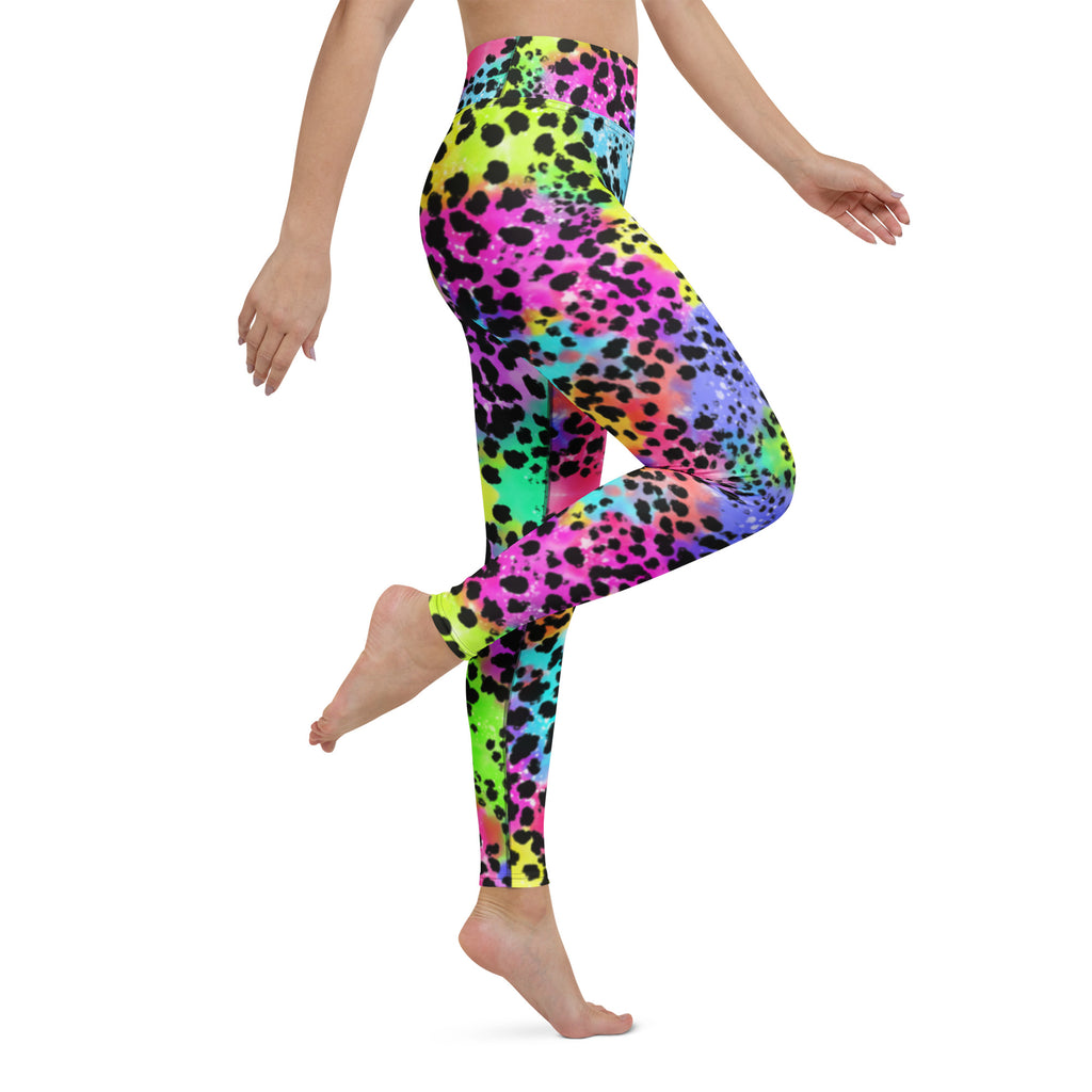 Colorful animal print yoga leggings right side view