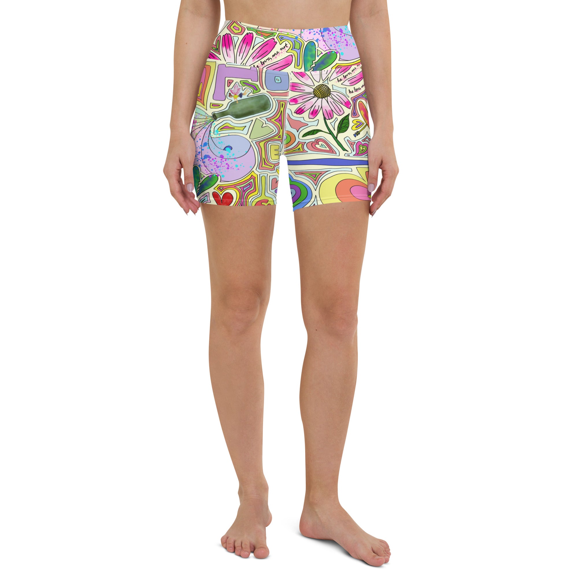 Colorful short yoga shorts with fairy dust light print front view
