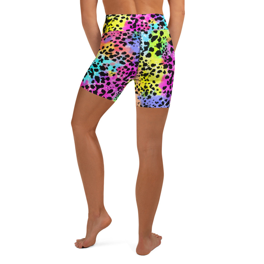 Colorful short yoga shorts with animal print back view