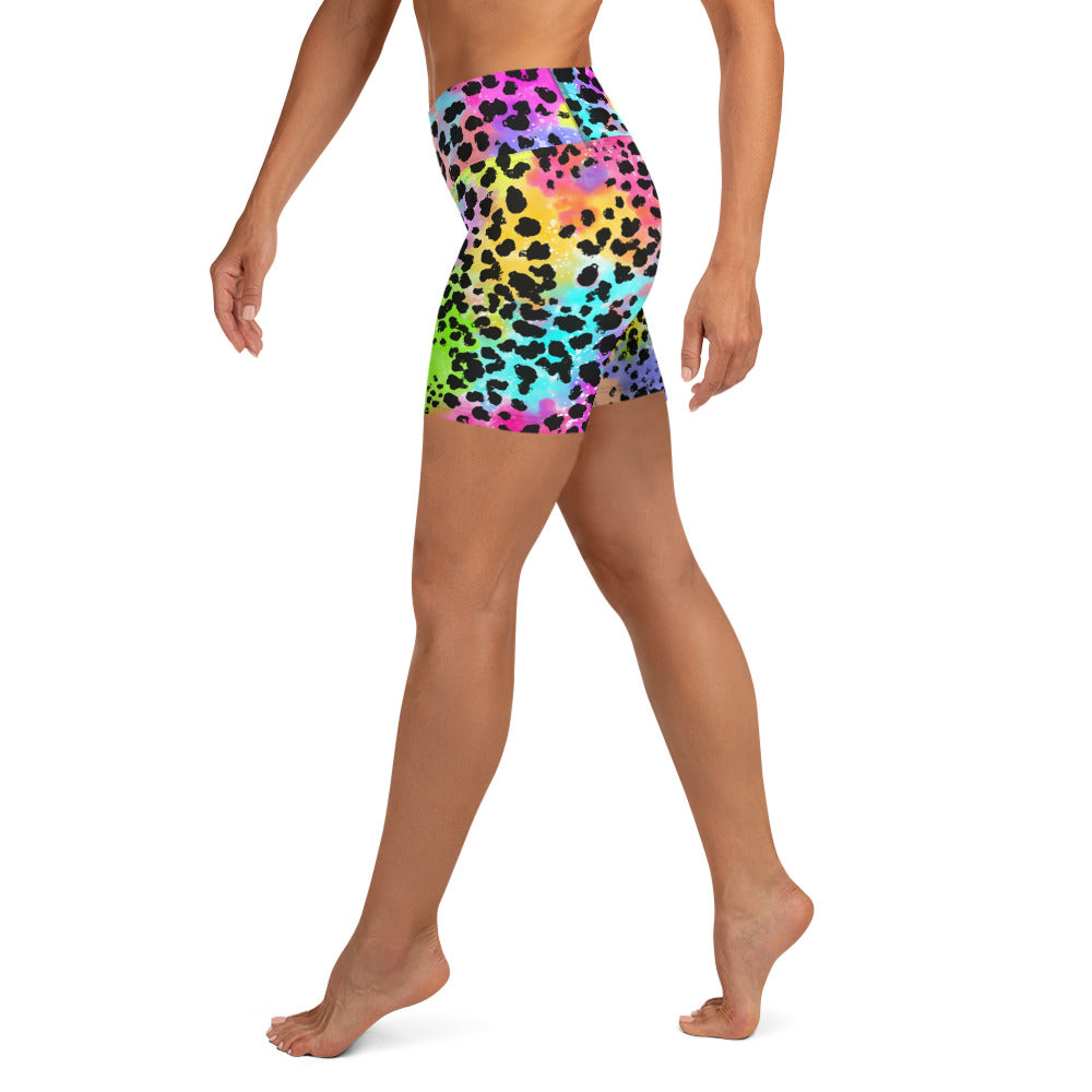 Colorful short yoga shorts with animal print left side view