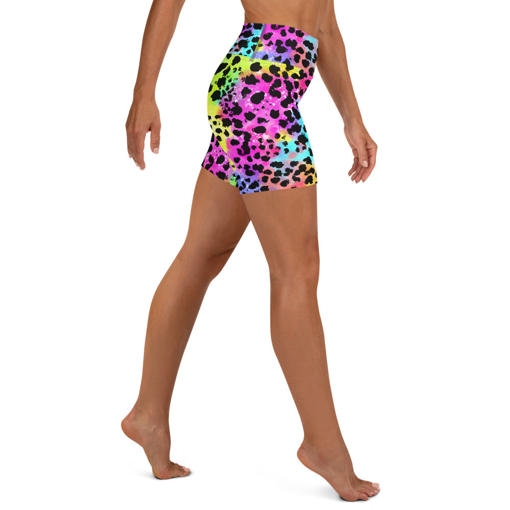 Colorful short yoga shorts with animal print right side view