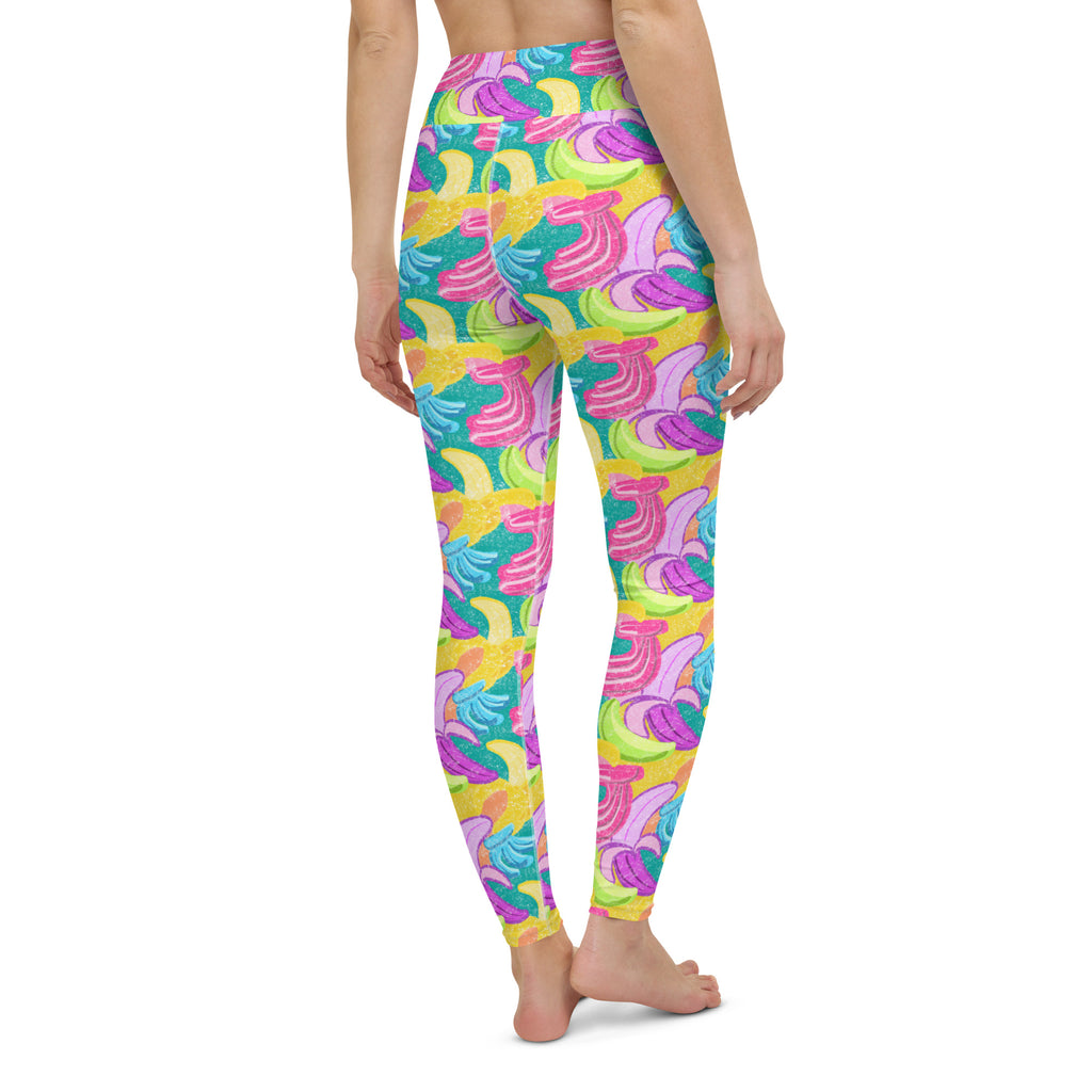 Colorful soft yoga leggings with bananas print, back side