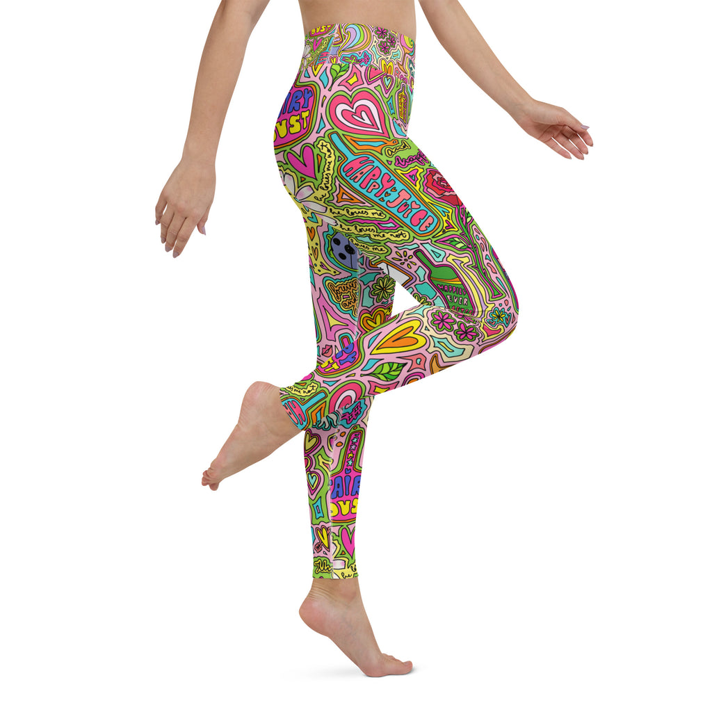 Colorful soft yoga leggings with fairytale print, right side