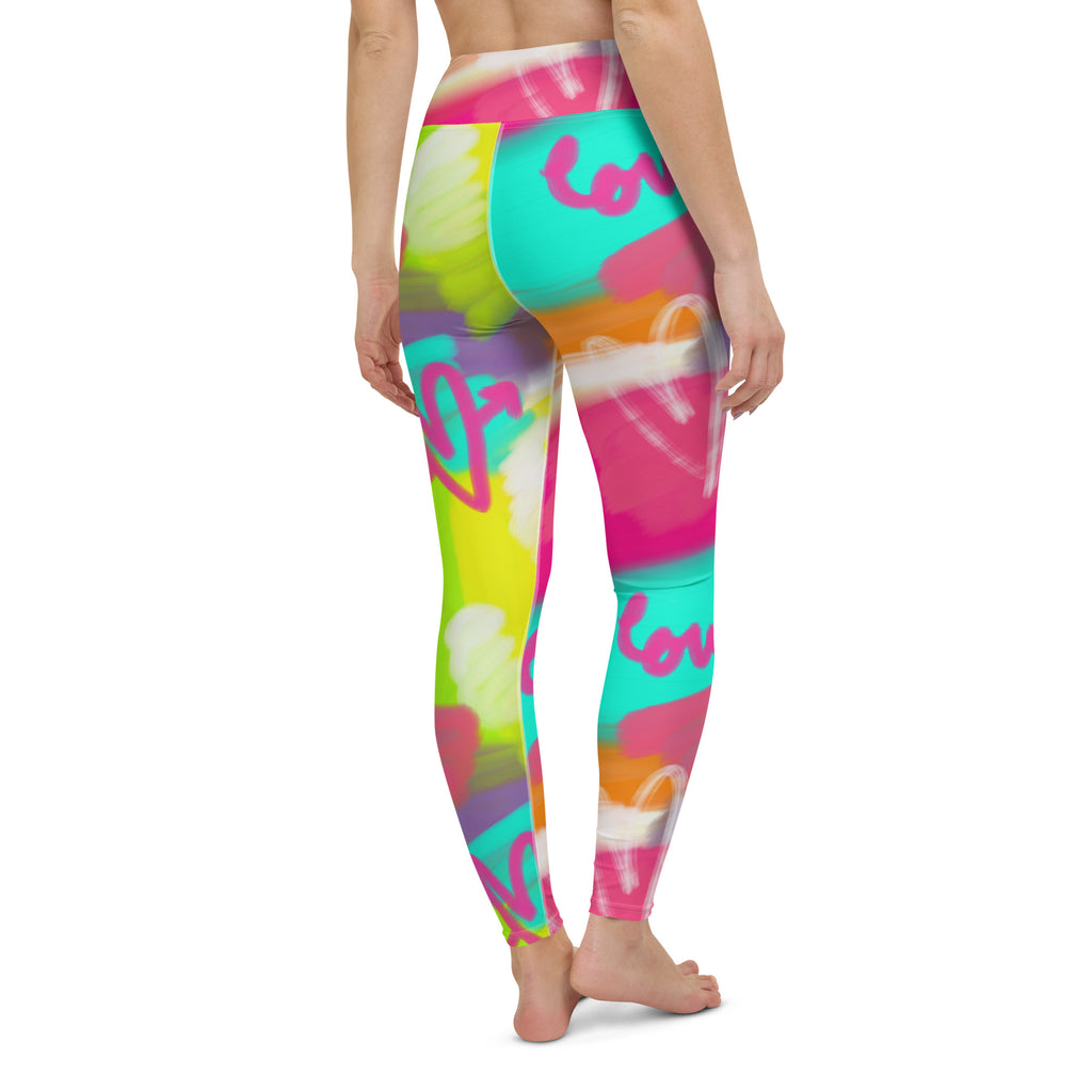 Colorful soft yoga leggings with lovestruck print, back view