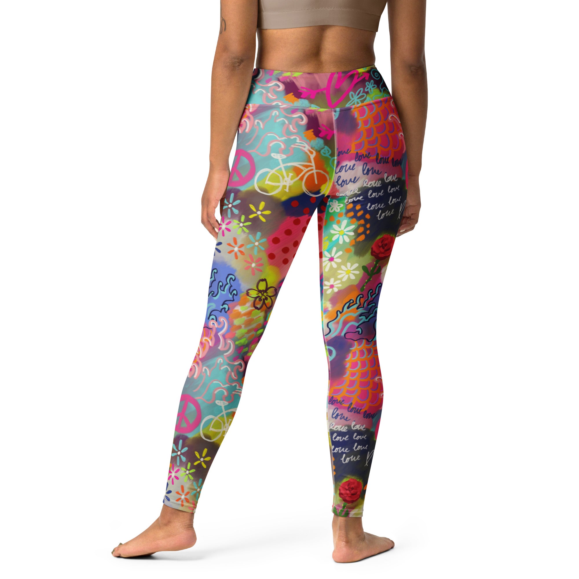 Colorful soft yoga leggings with under the sea print, back side