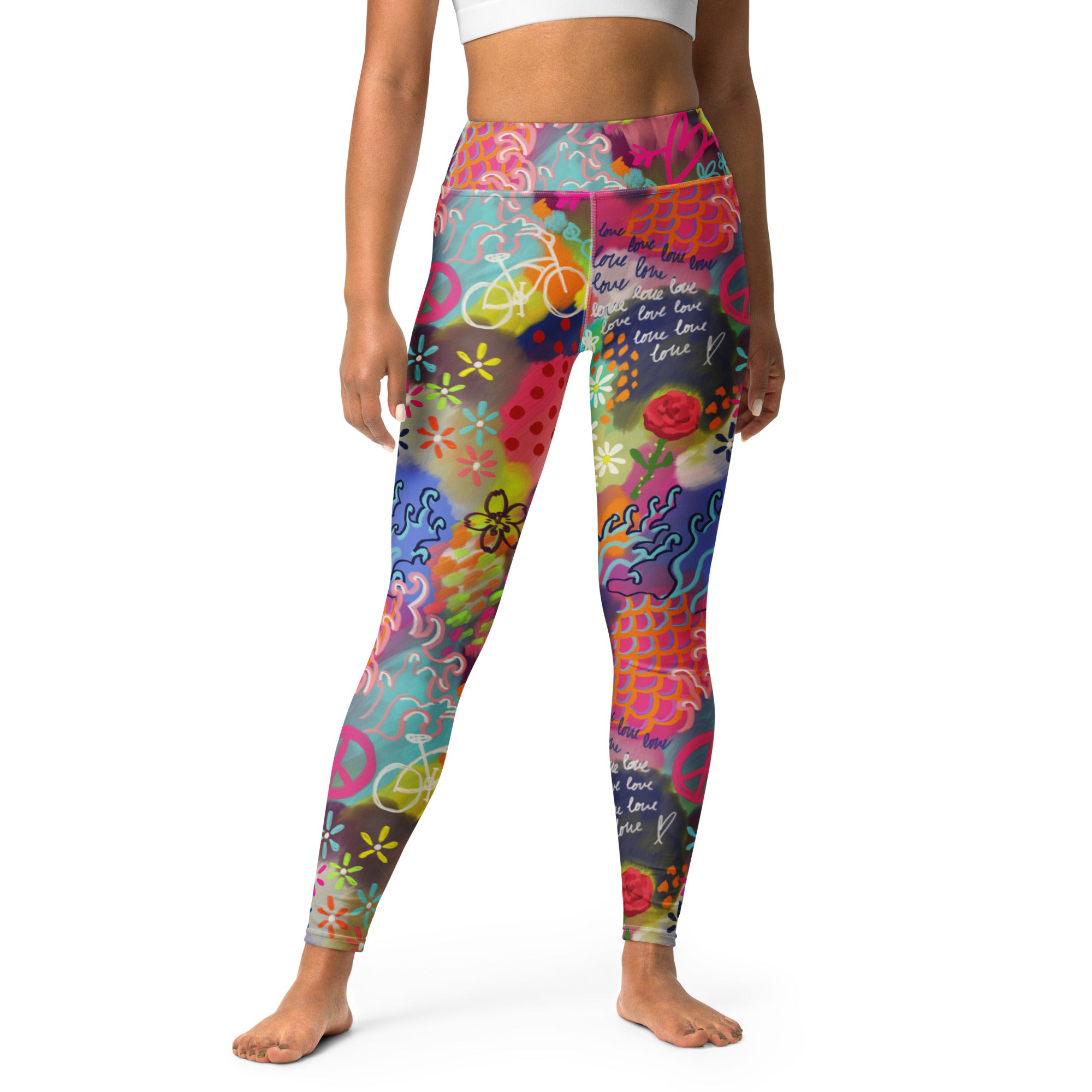 Colorful soft yoga leggings with under the sea print, front side