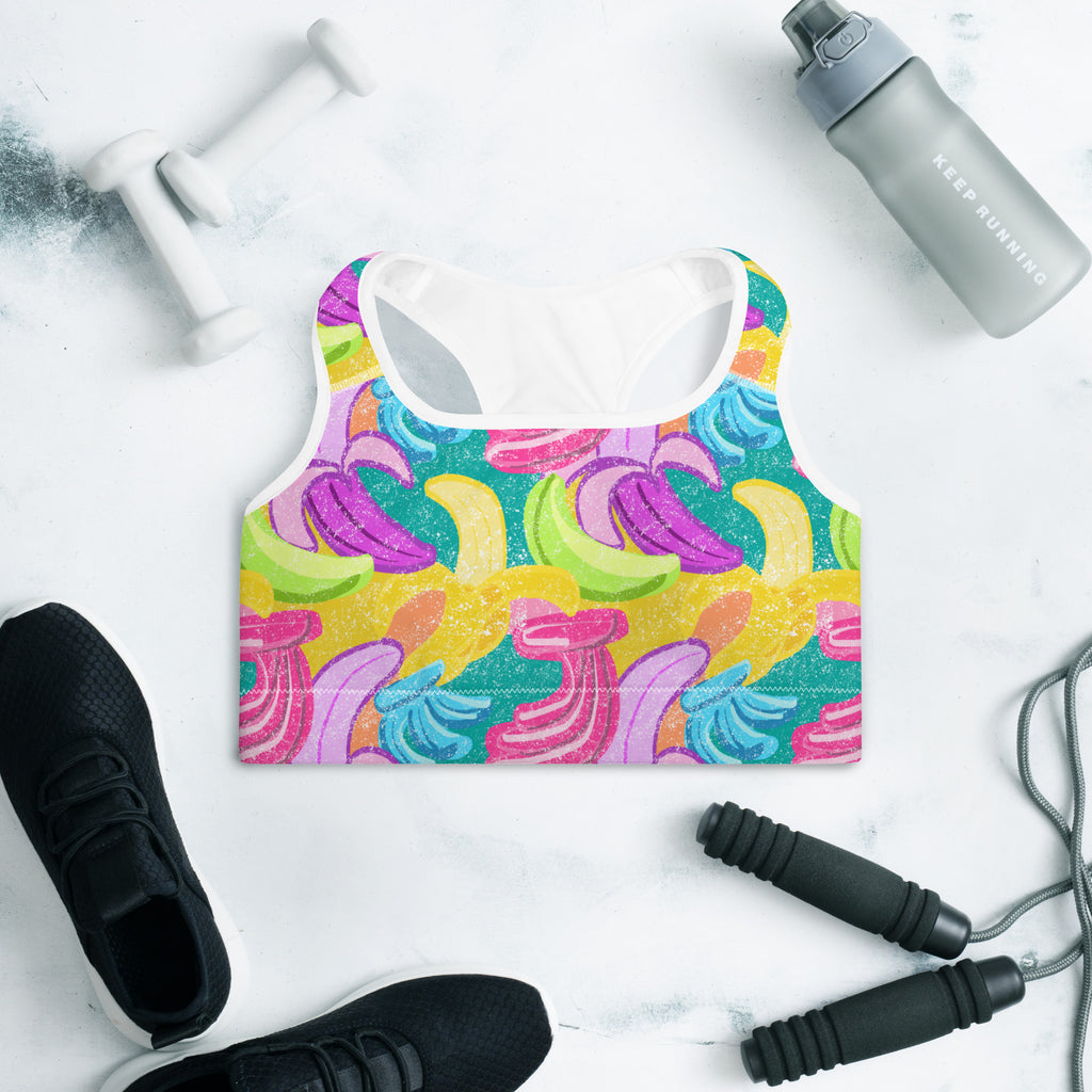 Colorful sports bra with bananas print back side