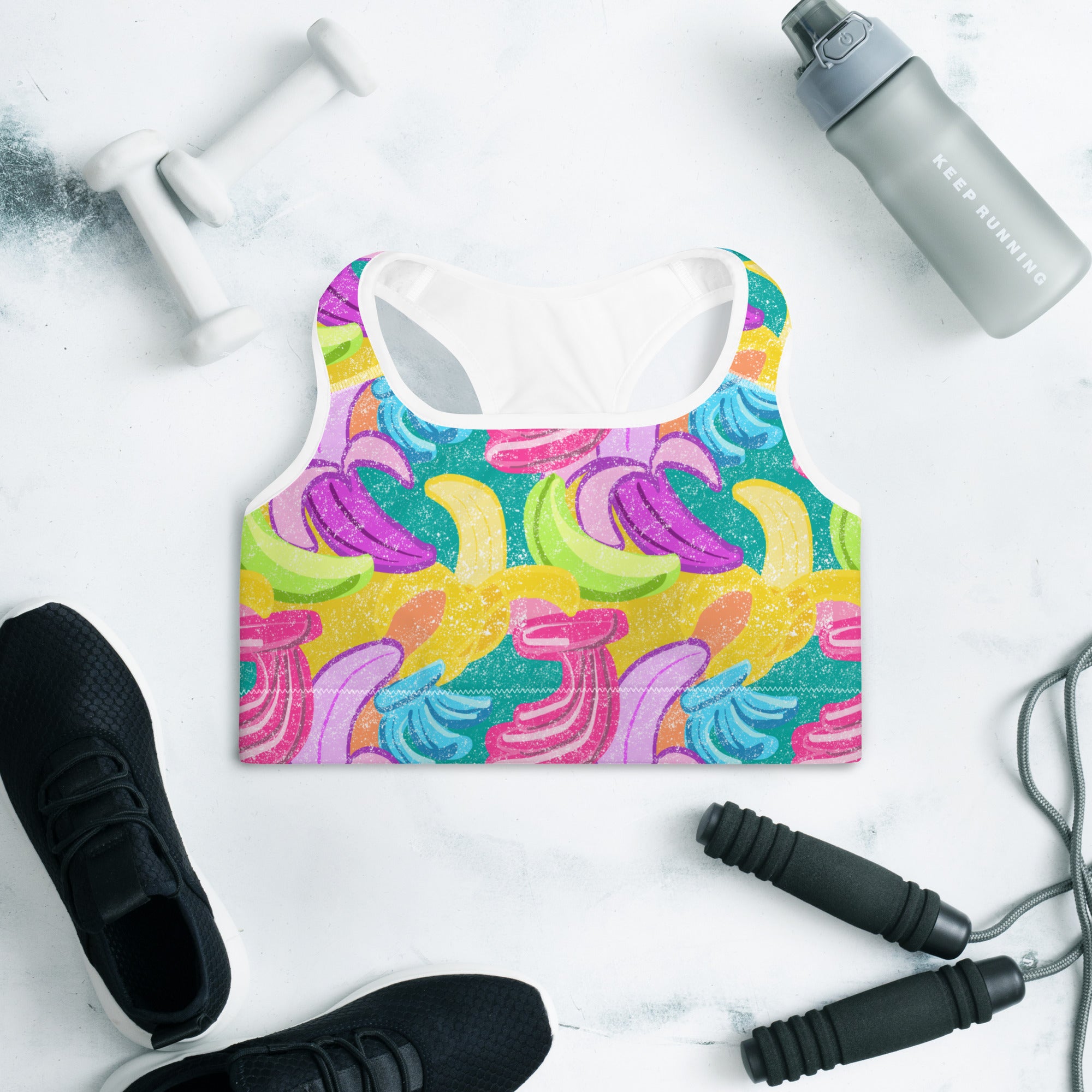 Colorful sports bra with bananas print back side