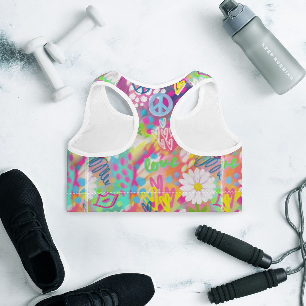 Colorful sports bra with dreamy print back side
