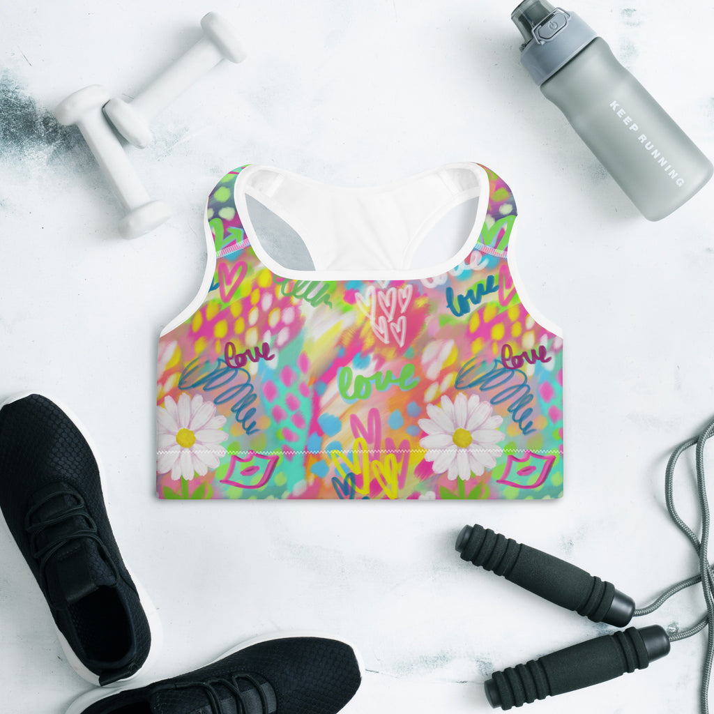 Colorful sports bra with dreamy print front side