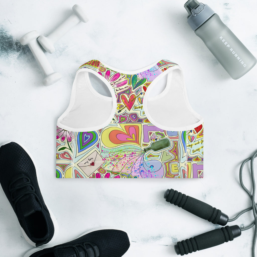 Colorful sports bra with fairy dust light print back side