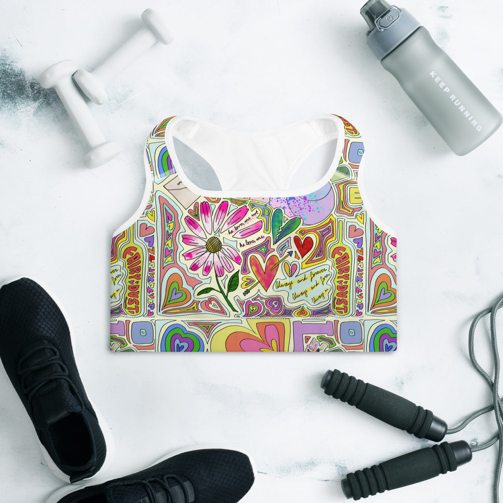 Colorful sports bra with fairy dust lgiht print front side