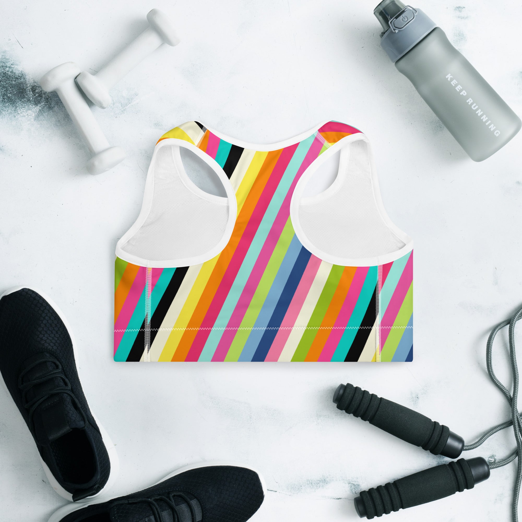 Colorful striped print sports bra back side