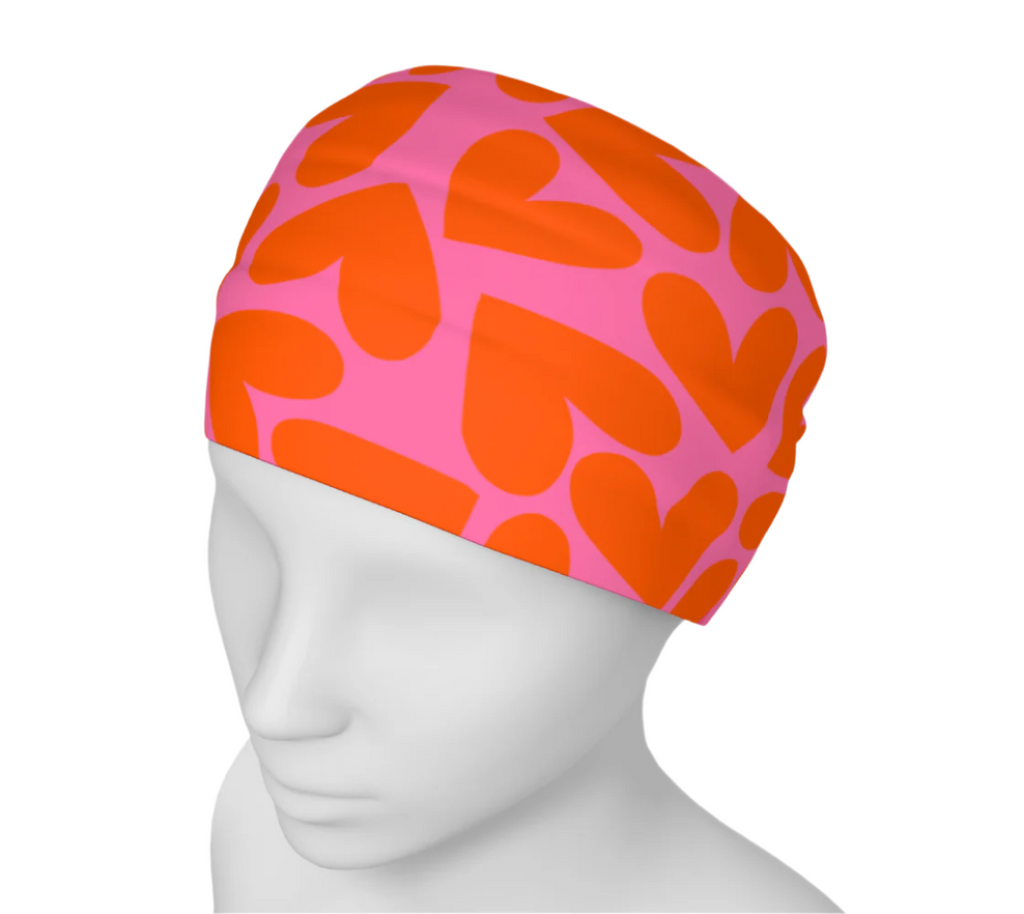 colorful wide headband pink and orange hearts