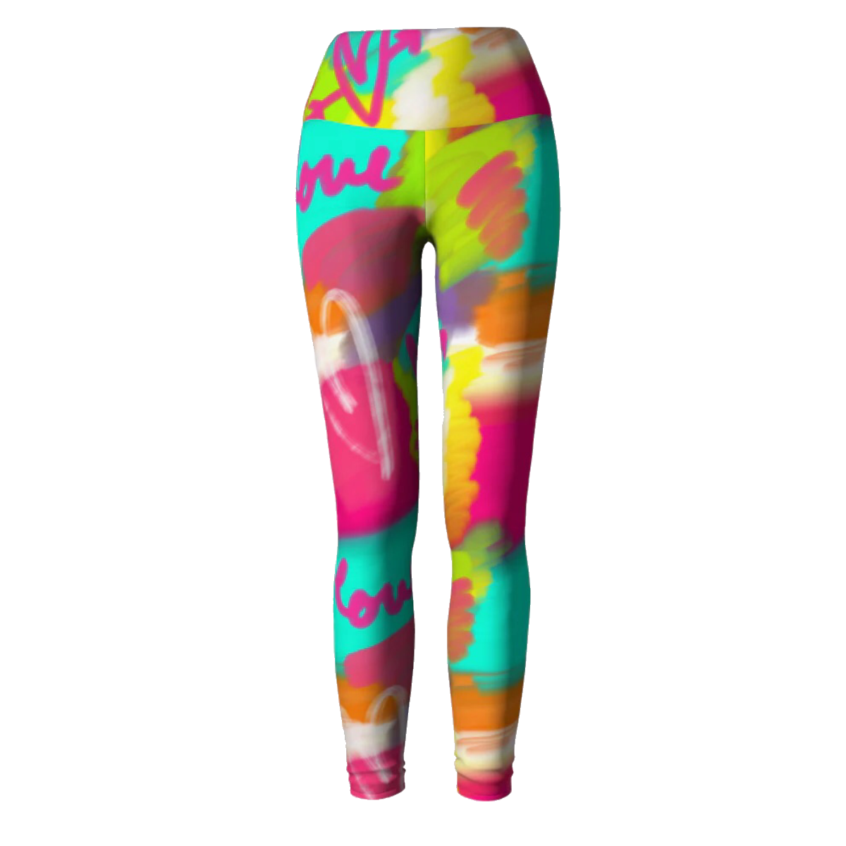 Colorful pair of compression leggings with  lovestruck print front view