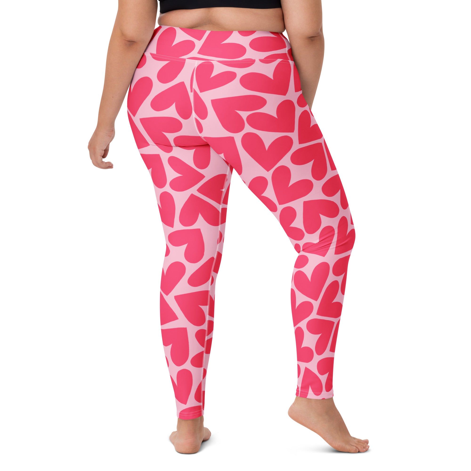 Yoga leggings with pink hearts pattern back view