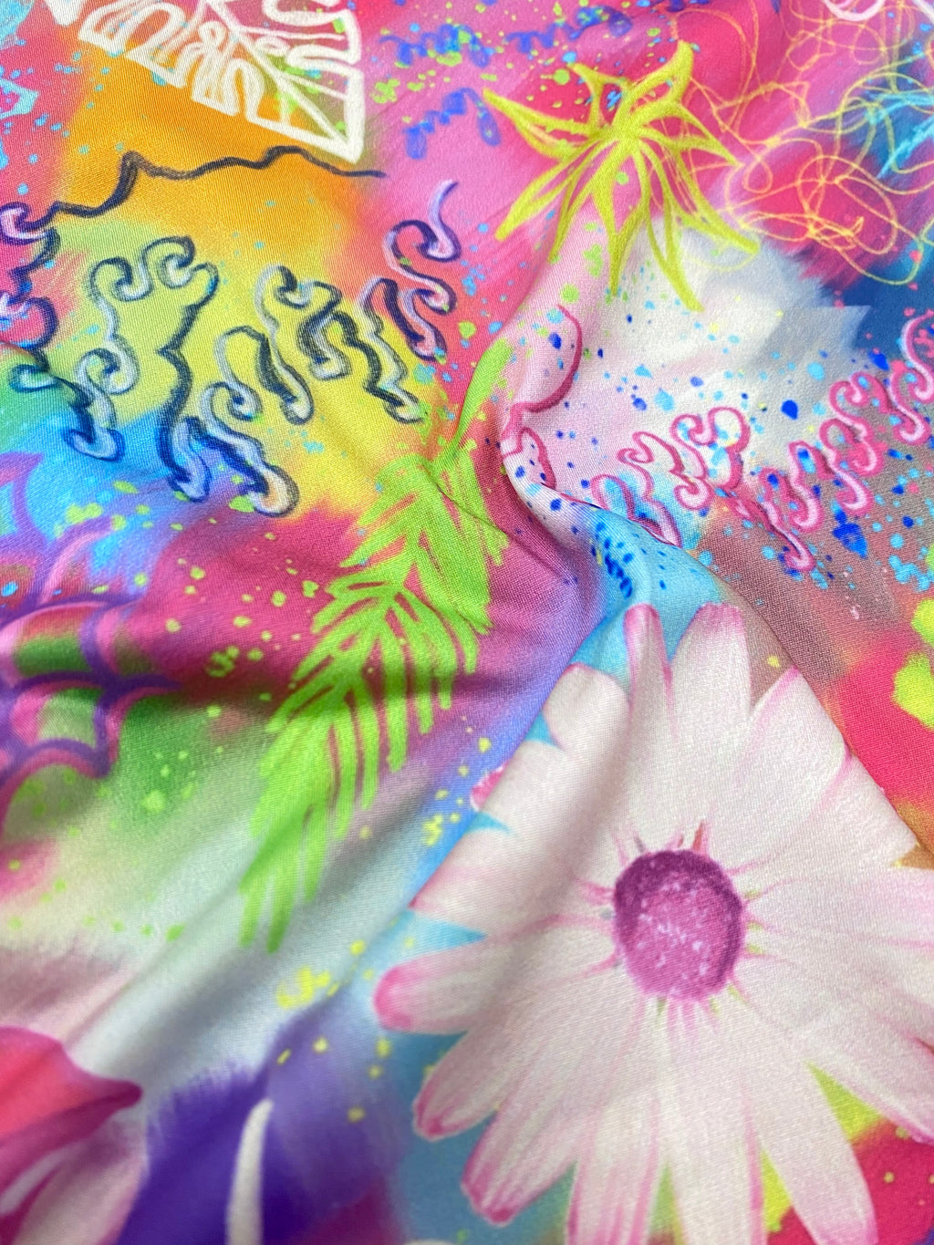 pink tropical print wide headband fabric closeup