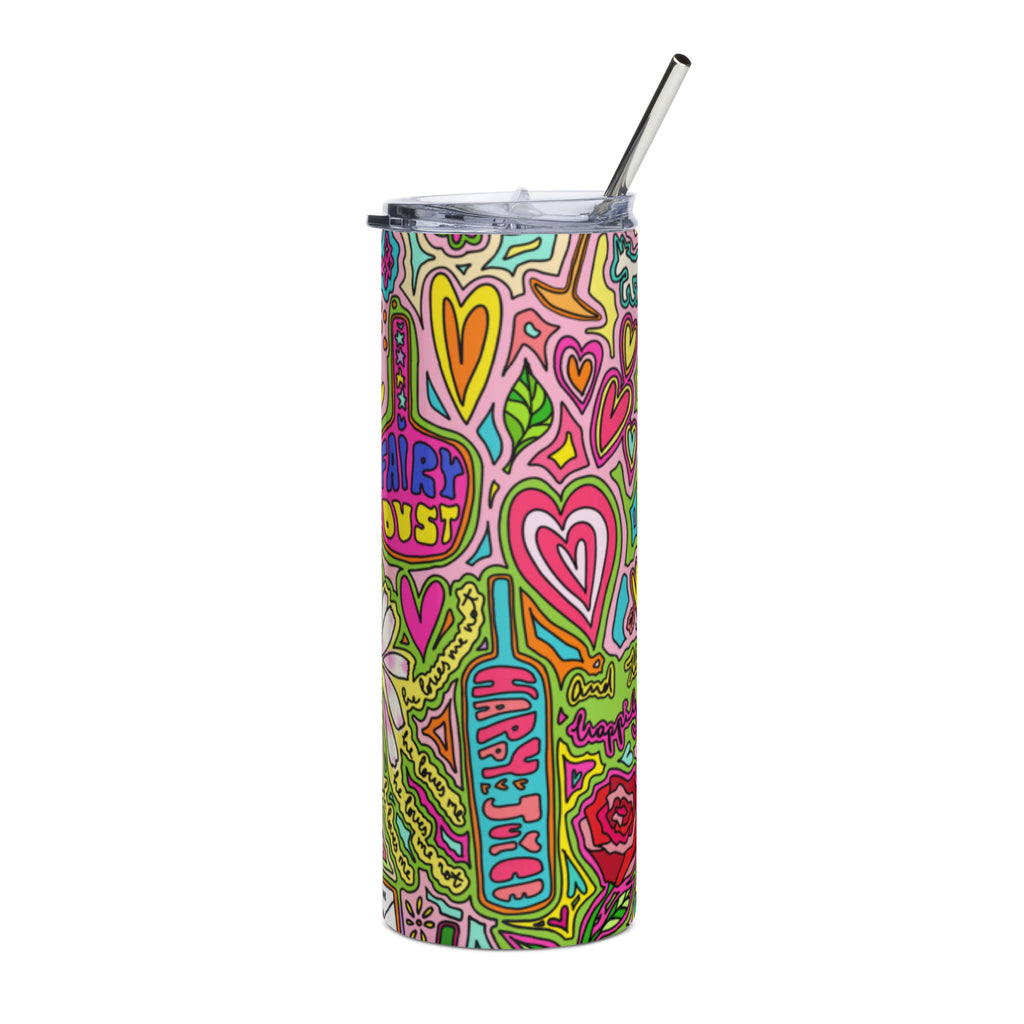 Stainless steel tumbler with colorful doodle print