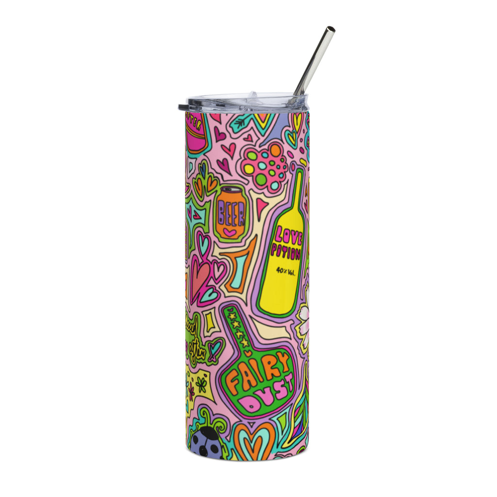 Stainless steel tumbler with colorful fairytale print