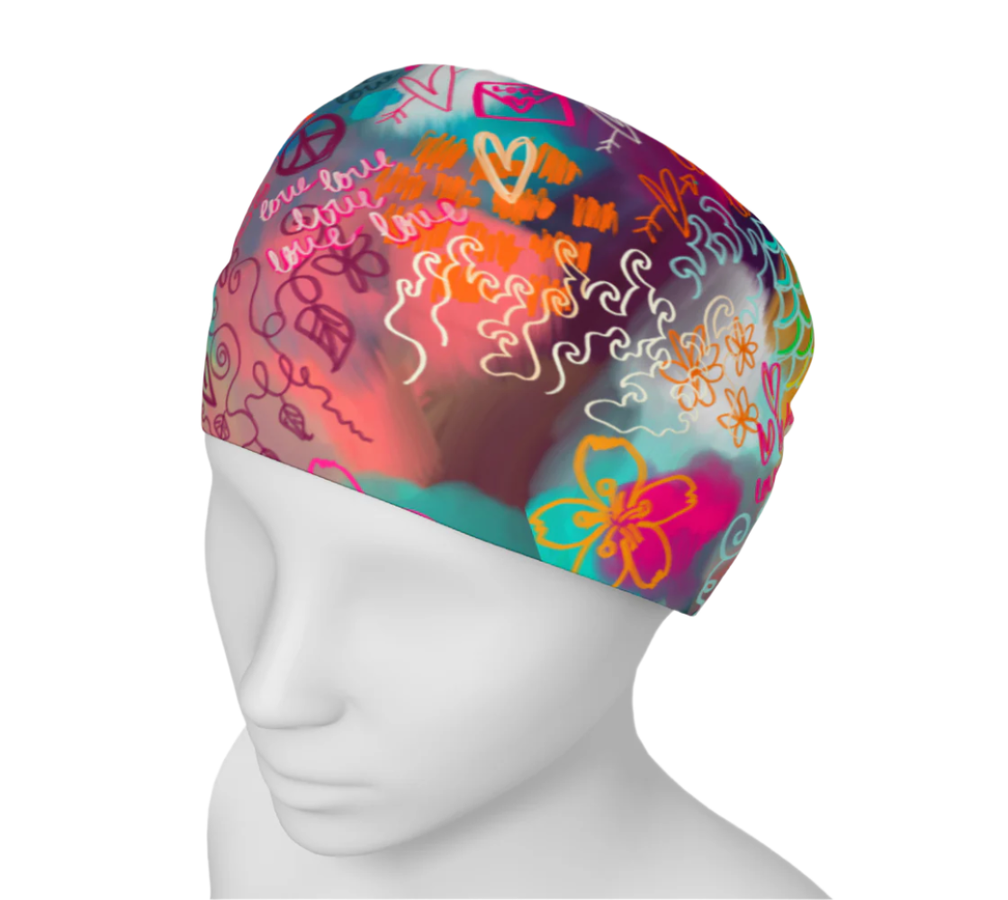 wide headband colorful print japanese waves and sakura